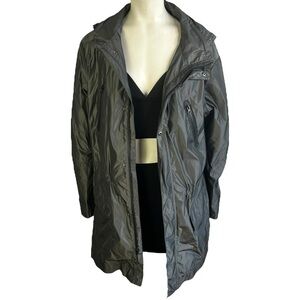 KENNETH COLE RAIN JACKET BLACK LIGHT COAT WITH HOODIE 100% POLYESTER WOMEN LARGE